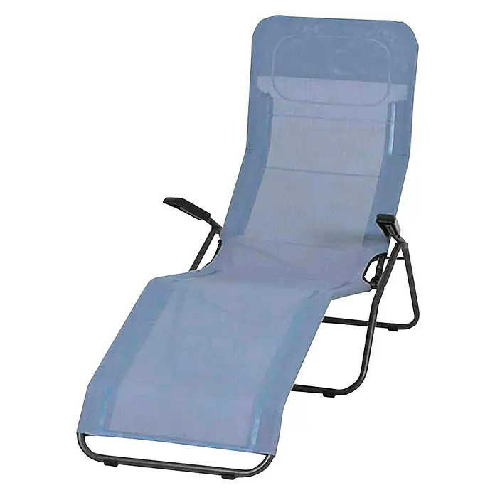 Gartenliege Anco - Blau, Metall, Klappbar - Blauer Liegestuhl mit schwarzem Metallrahmen, ideal zum Entspannen im Garten oder am Pool. Bequeme Liegefläche und verstellbare Rückenlehne.
