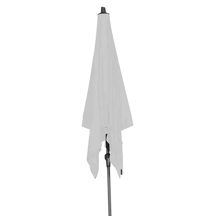 Siena Garden Marktschirm Avio - Stone, Bespannungsmaß (L x B): 250 x 250 cm - Ein sauber gefalteter, weißer Sonnenschirm mit dunklem Mast für den Außenbereich, ideal zum Schutz vor der Sonne.