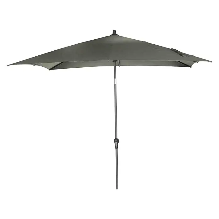 Siena Garden Marktschirm Avio - Olive, Bespannungsmaß (L x B): 250 x 250 cm - Ein grauer Sonnenschirm steht mit geöffnetem Schirm, der Schatten spendet und vor Sonne schützt. Perfekt für den Garten.