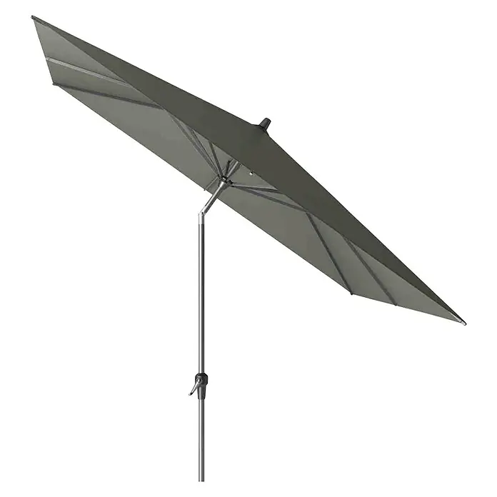 Siena Garden Marktschirm Avio - Olive, Bespannungsmaß (L x B): 250 x 250 cm - Grauer rechteckiger Sonnenschirm mit silbernem Mast und Kurbelmechanismus, ideal für den Garten oder die Terrasse.