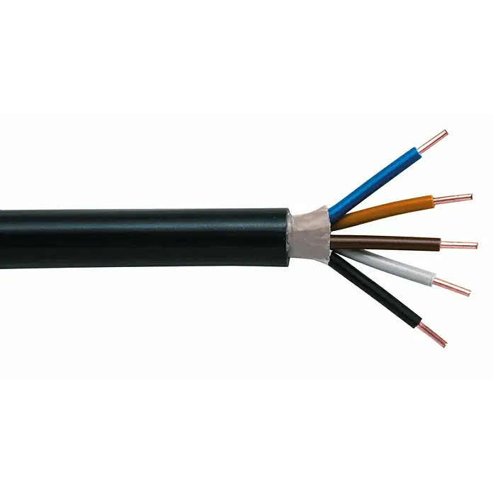 Erdkabel NYY-J 5x2,5 mm² - NYY-J, 5, 2,5 mm², 25 m, Schwarz - Nahaufnahme eines Stromkabels mit verschiedenen farbigen Innenleitern.