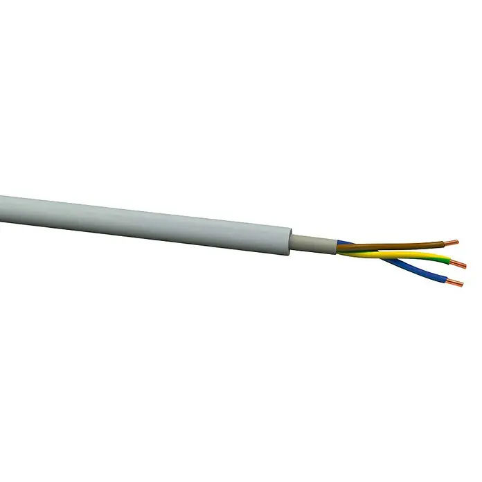 Mantelleitung Halogenfrei NHXMH-J 3x1,5 mm² - Anzahl Adern: 3, 1,5 mm², 50 m - Nahaufnahme eines flexiblen Elektrokabels mit freiliegenden, farbcodierten Adern, ideal für Elektroinstallationen und Reparaturen.