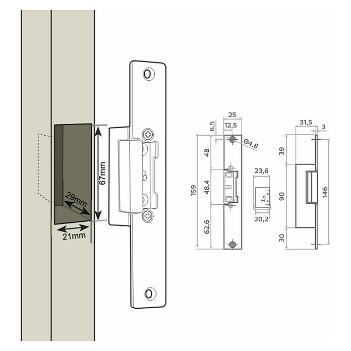 Extel Elektrischer Türöffner CFIKurz, 8 - 12 V AC/DC Sketch