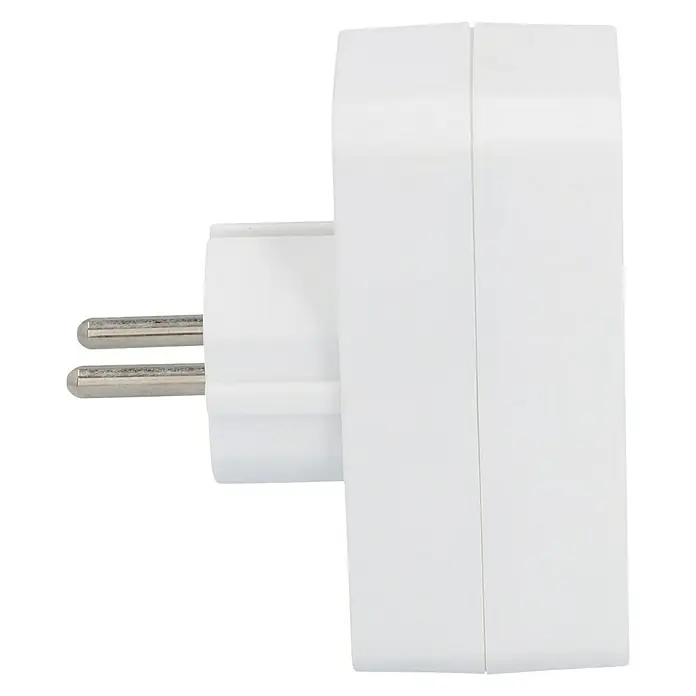 Euro-Adapter - Weiß, Anzahl Steckdosen Euro: 4 Stk., 1.250 W - Nahaufnahme eines weißen Stromadapters mit zwei runden Stiften für europäische Steckdosen. Praktisch und kompakt.