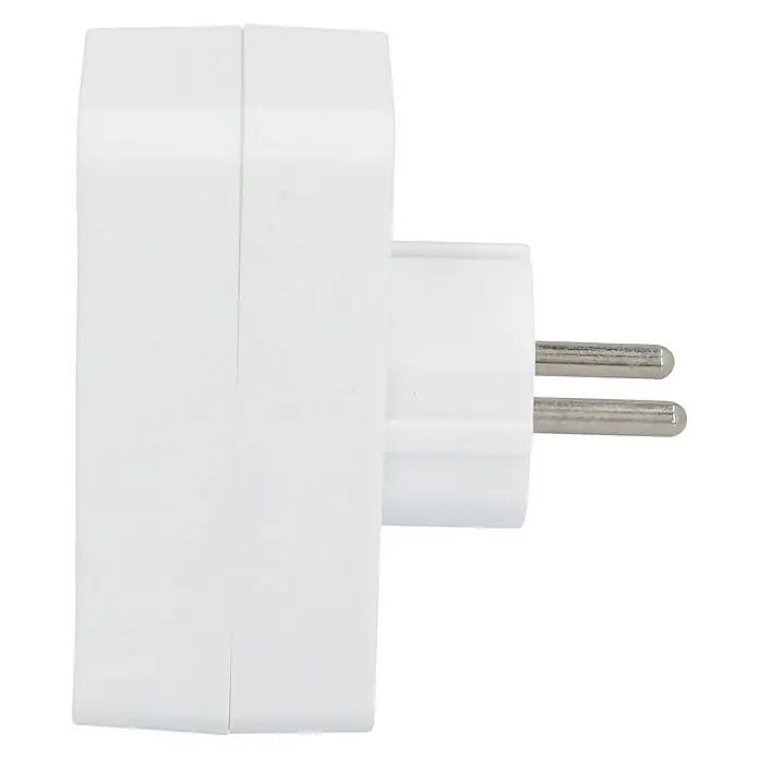 Euro-Adapter - Weiß, Anzahl Steckdosen Euro: 4 Stk., 1.250 W - Detailaufnahme eines weißen Smart Home Steckdosenadapters mit Eurostecker für den Innenbereich.