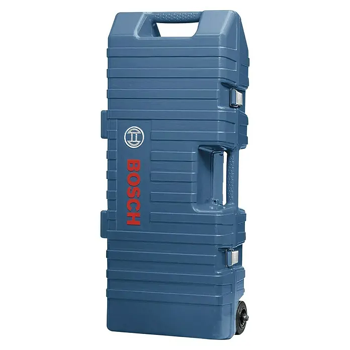 Bosch Professional Abbruchhammer GSH 16-30 - 1.750 W, 41 J, SDS-Hex-Aufnahme - Eine blaue Bosch Werkzeugkiste mit dem Bosch Logo. Der robuste Koffer hat einen Tragegriff und Rollen für einfachen Transport.