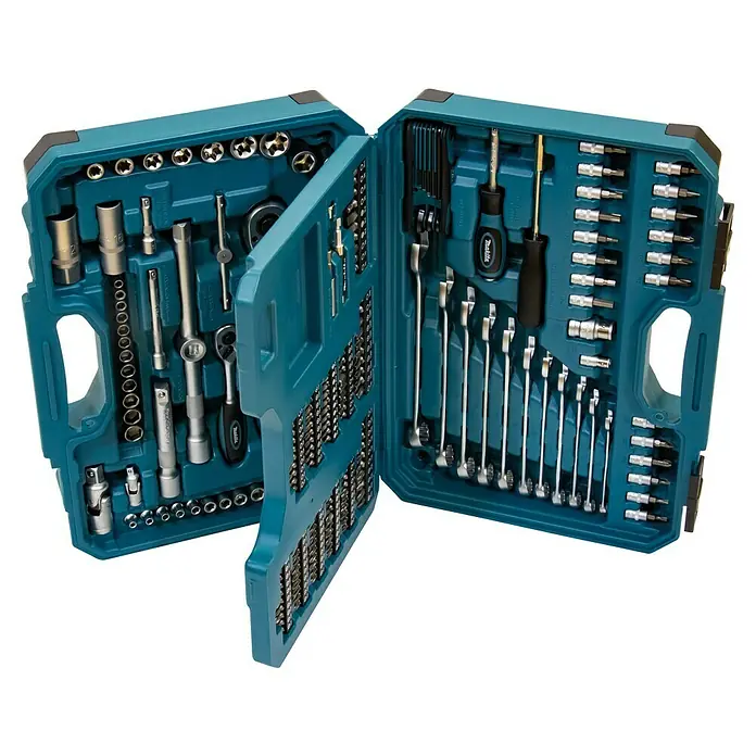 Makita Maletín de herramientas E-10883 - 221 pzs. - El juego de herramientas Makita está ordenado en una robusta caja azul y ofrece una amplia gama de equipos para aficionados al bricolaje y profesionales.