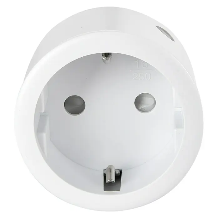 Voltomat Funksteckdosen-Set - Weiß, 4 Stk., Reichweite ca.: 30 m, Max. Anschlussleistung: 2.300 W - Nahaufnahme einer Schuko-Steckdose, die für ihre Kompatibilität in Europa und für Haushaltsgeräte bekannt ist.