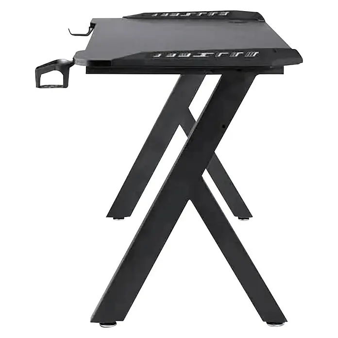 Mesa de escritorio Oliver - L x An x Al: 60 x 120 x 74 cm, Para Gamers - Escritorio negro para juegos con un diseño en forma de Z y un soporte para los auriculares para una experiencia de juego óptima.