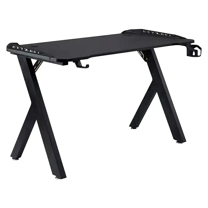 Mesa de escritorio Oliver - L x An x Al: 60 x 120 x 74 cm, Para Gamers - Mesa de juego negra con patas en forma de Z y soportes integrados para dispositivos para una experiencia de juego definitiva.