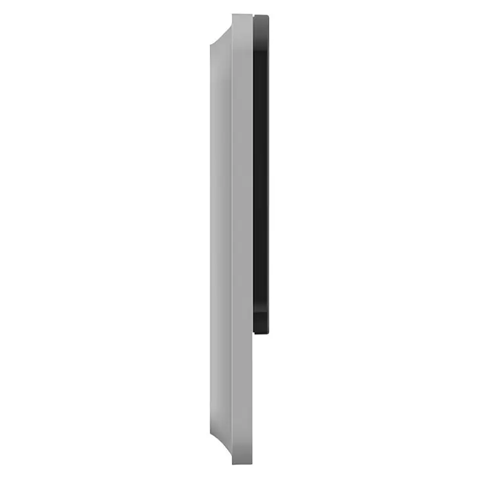 Philips WelcomeEye Farb-Video-Türsprechanlage - Bildschirmdiagonale in cm: 18 cm - Seitenansicht eines schlanken, modernen, grauen Geräts mit schwarzem Bildschirm. Es wirkt minimalistisch und elegant.