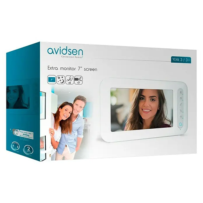 Avidsen Ylva3+ Türsprechanlagen-Monitor - 800 x 480 Pixel - Abbildung einer Verpackung für einen Avidsen Connected Homes 7-Zoll-Zusatzmonitor, der sich ideal für die Sicherheit Ihres Hauses eignet.