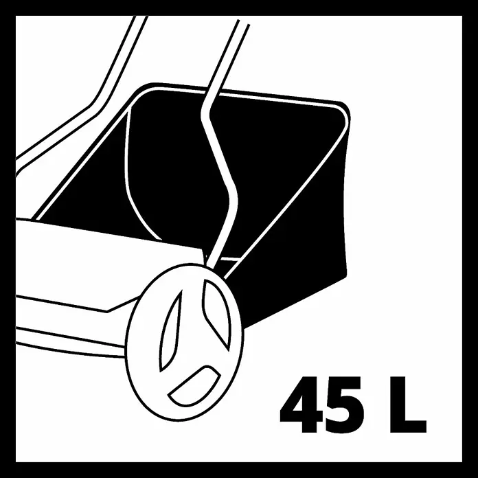 Einhell Power X-Change 18V Akku-Spindelmäher GE-HM 18/38 Li-Solo - 18 V, Ohne Akku, 4 Ah, Schnittbreite: 38 cm - Abbildung eines Rasenmähers mit einem 45-Liter-Fangkorb, der das Gras beim Mähen auffängt. Praktisch und effizient für jeden Garten.