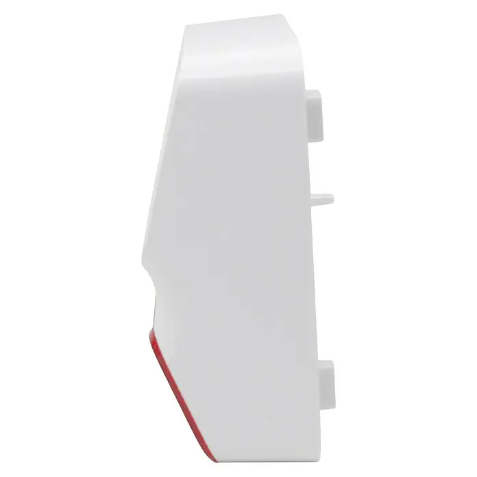 Avidsen Funk-Solaraußensirene - Passend für: Avidsen Alarm-Kit Modell 100720 & 100731, 100 dB, Außen - Seitliche Nahaufnahme eines weißen Smart Home-Geräts mit rotem Akzent. Es zeigt die klare Form und die Montagevorrichtungen des Produkts.