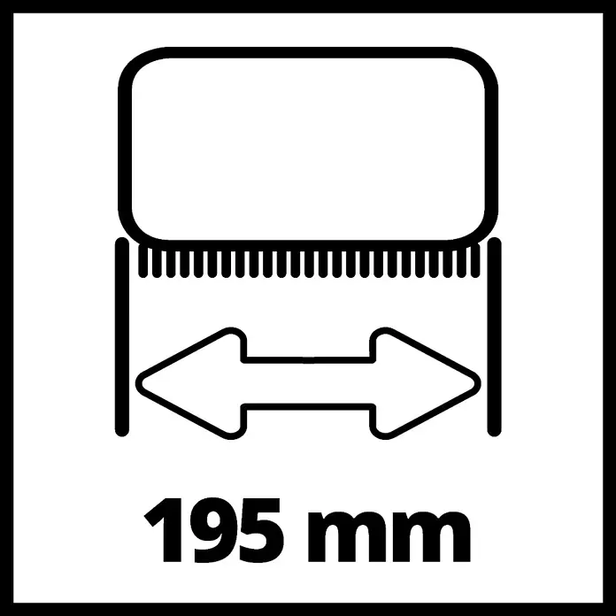 Einhell Power X-Change 18V Fugenbürste Zubehör ULTRA (Stein) - Arbeitsbreite: 195 mm, Metall - Symbol für eine 195 mm breite Schneidevorrichtung, mit Rechteck, Zähnen und Doppelpfeil.