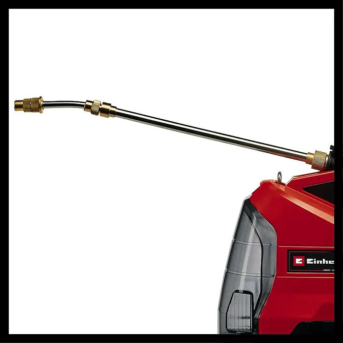 Einhell Power X-Change 18V Akku-Sprühgerät GE-WS 18/75 LI-SOLO - 18 V, Ohne Akku, Füllmenge: 7,5 l - Detailaufnahme einer Einhell Akku-Druckspritze mit Sprührohr. Ideal für Gartenarbeit und Pflanzenpflege.