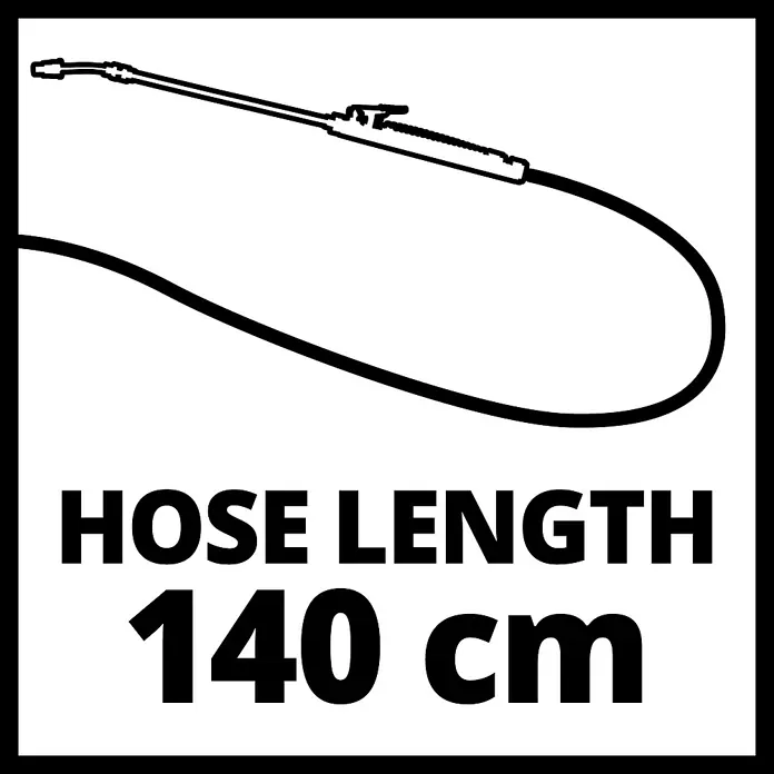 Einhell Power X-Change 18V Akku-Sprühgerät GE-WS 18/75 LI-SOLO - 18 V, Ohne Akku, Füllmenge: 7,5 l - Abbildung einer Sprühvorrichtung mit dem Hinweis auf eine Schlauchlänge von 140 cm.