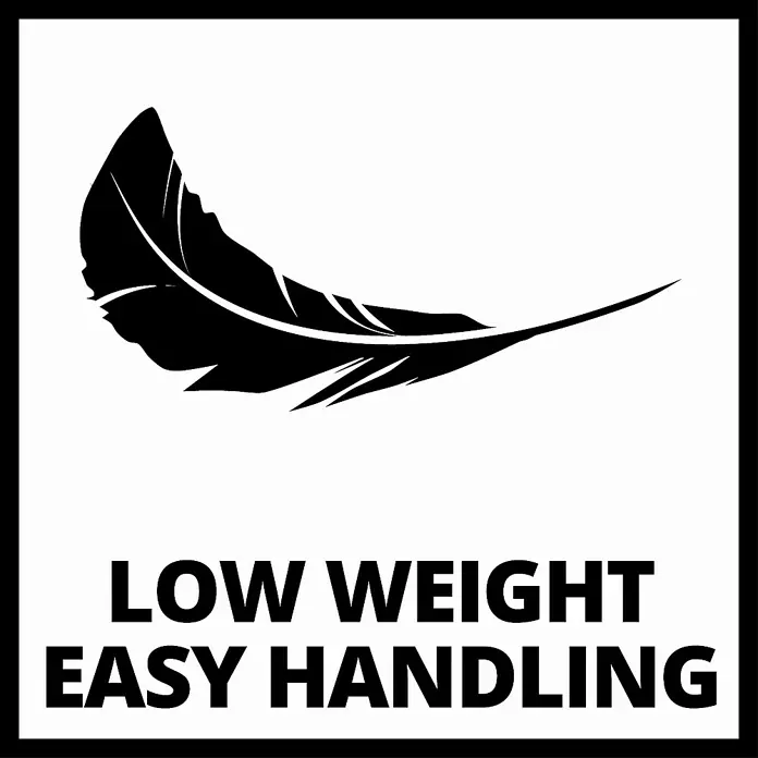 Einhell Power X-Change 18V Akku-Rasentrimmer GC-CT 18/24 Li P-Solo - 18 V, Ohne Akku - Das Symbol steht für geringes Gewicht und einfache Handhabung, dargestellt durch eine stilvolle Feder und klare Typografie.