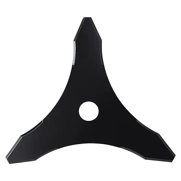 Einhell 3-Zahn-Dickichtmesser - Durchmesser: 255 mm, Höhe: 2,5 mm - Schwarzes Trimmerblatt mit dreieckigem Design und zentralem Loch zur Befestigung. Ideal für präzise Gartenarbeit.