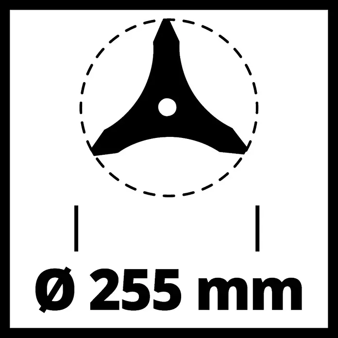 Einhell 3-Zahn-Dickichtmesser - Durchmesser: 255 mm, Höhe: 2,5 mm - Symbol für ein 255 mm Trimmerblatt mit drei Zinken und kreisförmigem Durchmesser.