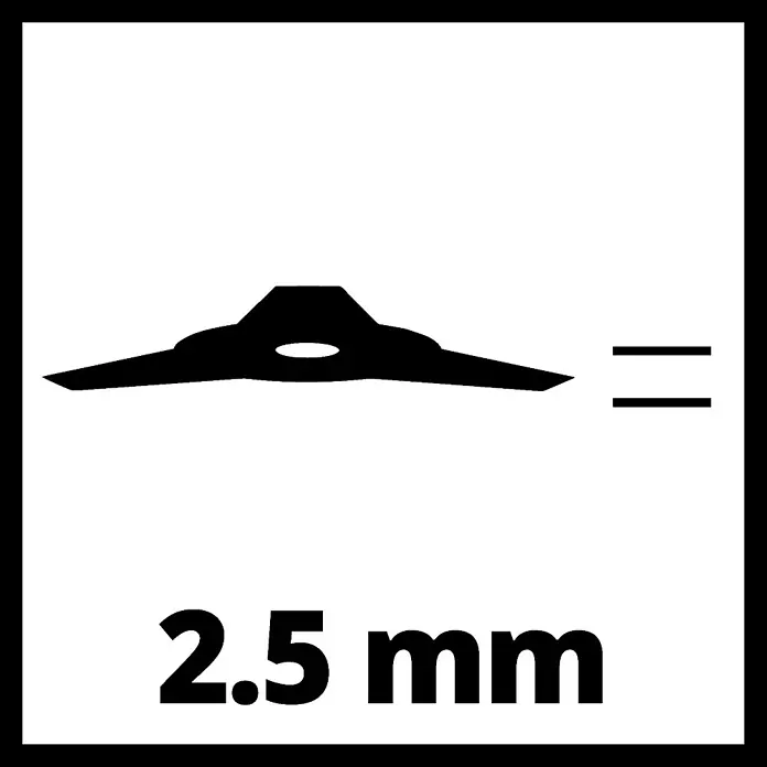 Einhell 3-Zahn-Dickichtmesser - Durchmesser: 255 mm, Höhe: 2,5 mm - Symbol für ein Rasentrimmermesser mit einer Dicke von 2,5 mm. Das Symbol zeigt eine Klinge und ihre Stärke.