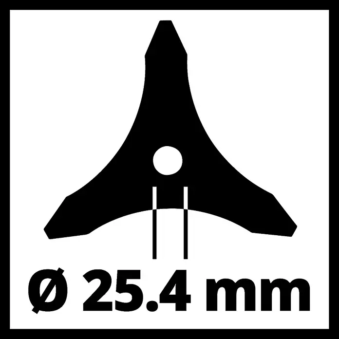 Einhell 3-Zahn-Dickichtmesser - Durchmesser: 255 mm, Höhe: 2,5 mm - Symbol für ein Rasentrimmermesser mit einem Durchmesser von 25,4 mm, dargestellt in Schwarz auf Weiß.