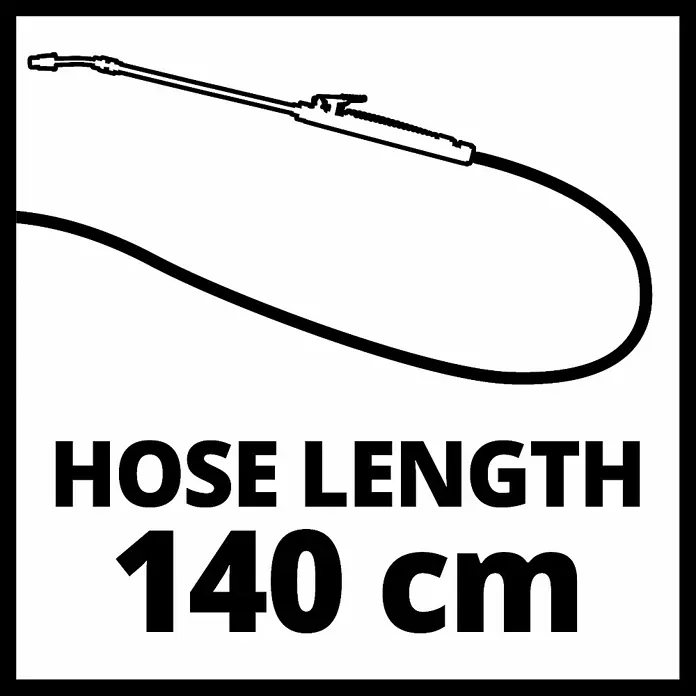 Einhell Power X-Change 18V Drucksprühgerät GE-WS 18/150 Li-Solo - Betriebsdruck: 4,5 bar, Kunststoff - Abbildung der Schlauchlänge des Produkts mit einer Länge von 140 cm.