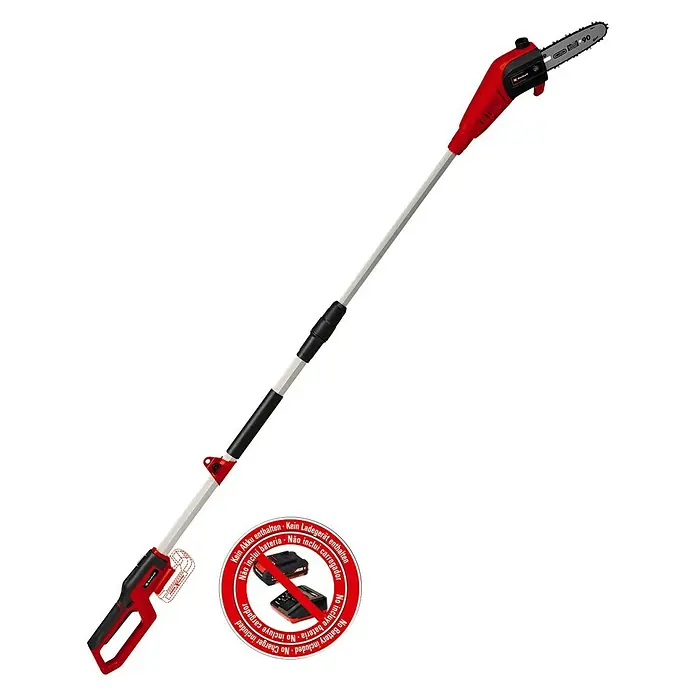 Einhell Power X-Change 18V Akku-Hochentaster GC-LC 18/20LI T-SOLO - 18 V, Ohne Akku, Schwertlänge: 20 cm - Das Bild zeigt eine Akku-betriebene Hochentaster, ein nützliches Werkzeug für die Gartenarbeit, ohne Akku und Ladegerät.