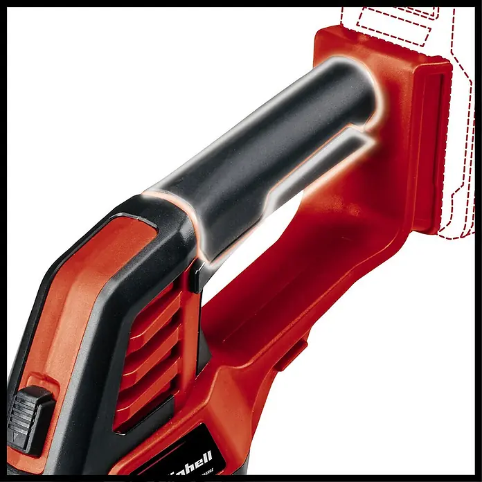 Einhell Power X-Change 18V Akku-Gras- & Strauchschere GE-CG 18/100 Li-Solo - 18 V, Ohne Akku - Detailaufnahme eines Akku-Laubbläsers von Einhell, der für kabellose Freiheit und Flexibilität im Garten sorgt.