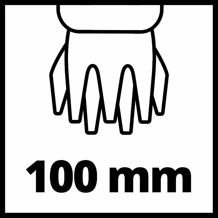Einhell Power X-Change 18V Akku-Grasschere GE-CG 18/1 LI-SOLO - 18 V, Ohne Akku, Schnittbreite: 100 mm - Symbol für 100mm Fingerabstand zur sicheren Handhabung.
