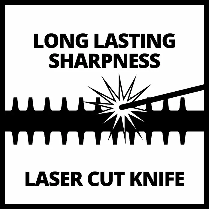 Einhell Power X-Change 18V Akku-Grasschere GE-CG 18/1 LI-SOLO - 18 V, Ohne Akku, Schnittbreite: 100 mm - Symbol für langanhaltende Schärfe durch Laserschnittmesser für präzise Ergebnisse.