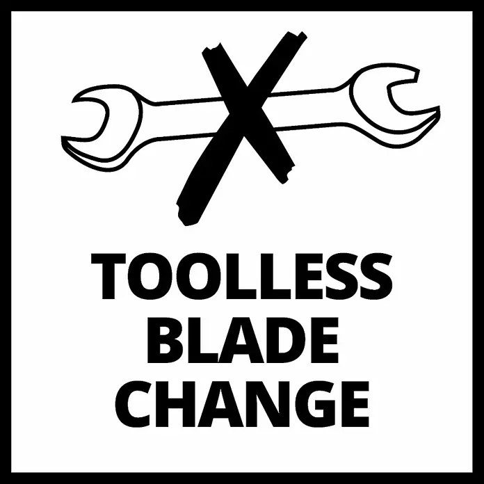 Einhell Power X-Change 18V Akku-Grasschere GE-CG 18/1 LI-SOLO - 18 V, Ohne Akku, Schnittbreite: 100 mm - Werkzeugloser Klingenwechsel nicht erlaubt, dargestellt durch einen Schraubenschlüssel mit einem X darüber.