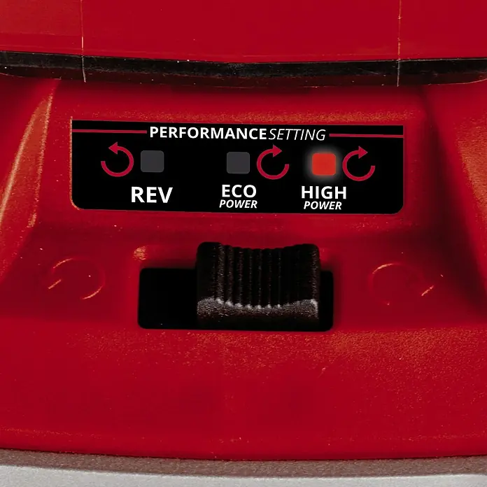 Einhell Professional PXC 18V Taladradora de suelo de batería - 18 V, Sin batería, Diámetro: 150 mm - Primer plano de los controles de un dispositivo, que está configurado para alta potencia.