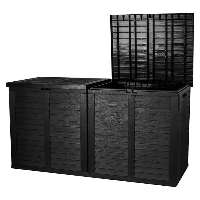 Jelenia Plast Garten-Aufbewahrungsbox XXL - L x B x H: 155 x 66 x 80 cm, Kunststoff, Anthrazit - Die schwarze Gartenbox mit offenem Deckel bietet viel Stauraum für den Außenbereich und hält Ordnung.