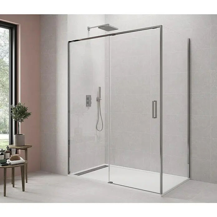 GME Mampara de ducha esquinera Twenty - L x An x Al: 80 x 120 x 195 cm, Vidrio transparente, Cromo - Elegante cabina de ducha con paneles de vidrio transparente y marco delgado. La cabina de ducha tiene un diseño moderno y minimalista.