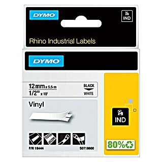 Dymo Cinta para etiquetado Rhino (L x An: 5,5 m x 12 mm, Color presión: Negro, Color cinta: Blanco, Vinilo)