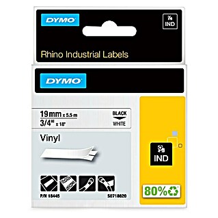 Dymo Cinta para etiquetado Rhino (L x An: 5,5 m x 19 mm, Color presión: Negro, Color cinta: Blanco, Vinilo)