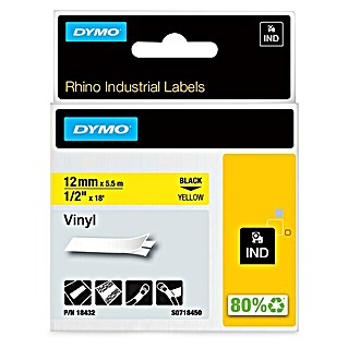 Dymo Cinta para etiquetado Rhino (L x An: 5,5 m x 12 mm, Color presión: Negro, Color cinta: Amarillo, Vinilo)