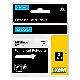 Dymo Cinta para etiquetado Rhino (L x An: 5,5 m x 12 mm, Color presión: Negro, Color cinta: Blanco, Poliéster)