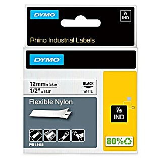 Dymo Cinta para etiquetado Rhino (L x An: 3,5 m x 12 mm, Color presión: Negro, Color cinta: Blanco, Nylon)