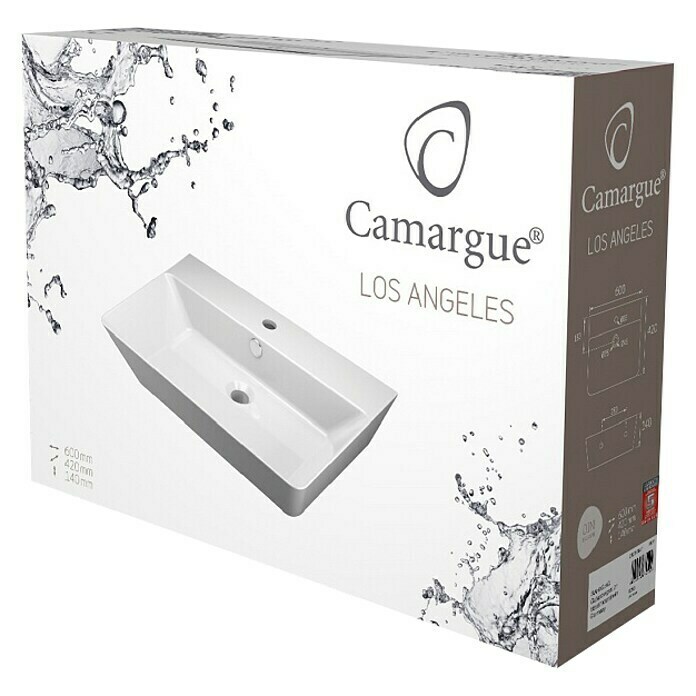Camargue Los Angeles Umivalnik  (60 x 42 cm, Brez posebne glazure, Odprtina za armaturo: Sredina, S prelivom, Bele barve) | 3940 - Waschtische QM | DBBB - Keramik QM | DBB - Keramik | DB - Keramik/Wannen | D - Sanitär | BAUHAUS