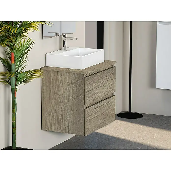 Artysan Mueble bajo de lavabo Fons - 46 x 60 x 56 cm, Nebraska - Lavabo de baño moderno con mueble de madera y lavabo sobre encimera blanco. Diseño elegante para su baño.
