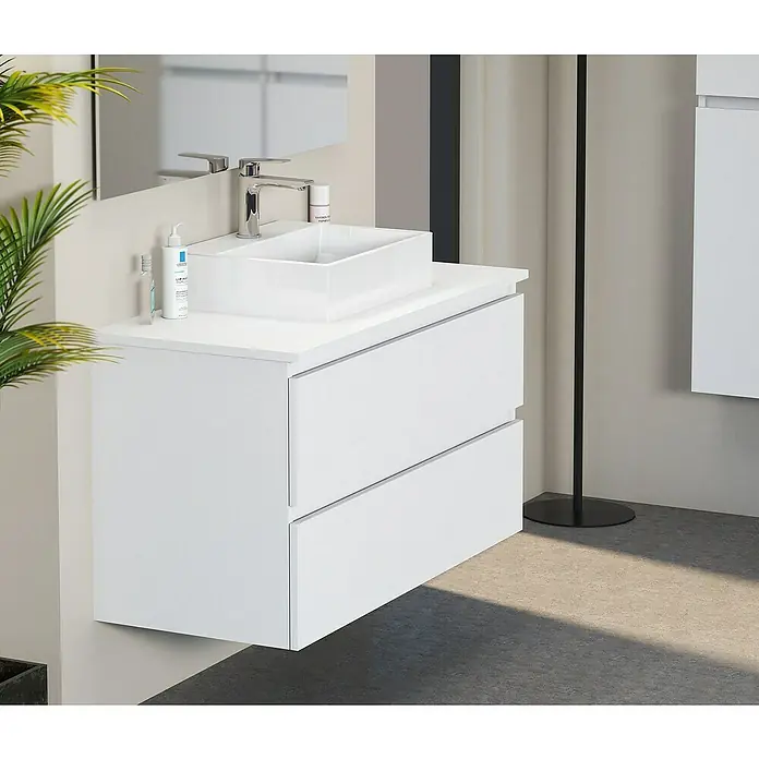Artysan Mueble bajo de lavabo Fons - 46 x 100 x 56 cm, Blanco seda - Elegante lavabo de baño con dos cajones en blanco. El tocador ofrece mucho espacio de almacenamiento y un diseño moderno para tu baño.