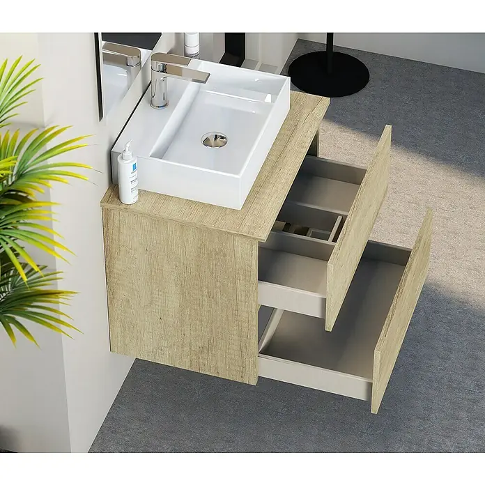 Artysan Mueble bajo de lavabo Fons - 39 x 50 x 56 cm, Nature - Baño moderno con mueble de lavabo efecto madera y dos cajones para un almacenamiento elegante.
