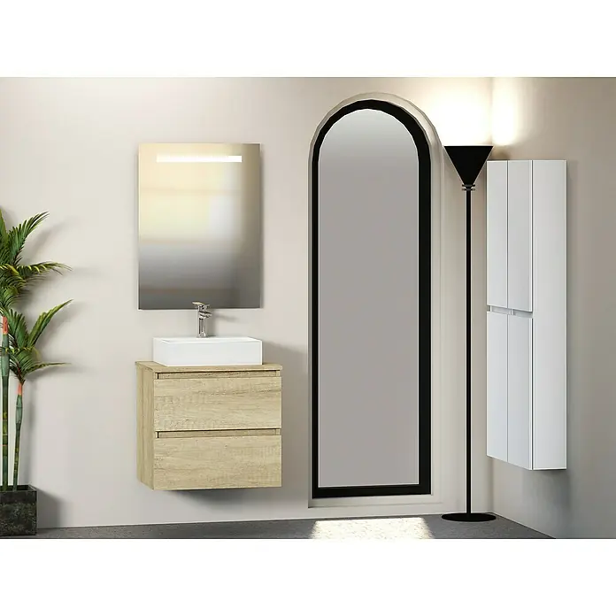 Artysan Mueble bajo de lavabo Fons - 46 x 60 x 56 cm, Nature - Interior de baño con tocador moderno, espejo iluminado y armario alto elegante para un diseño de baño con estilo.