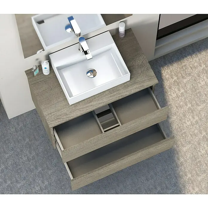 Artysan Mueble bajo de lavabo Fons - 46 x 80 x 56 cm, Nebraska - Lavabo de baño moderno con sistema de cajones abiertos en aspecto de madera para un diseño elegante.