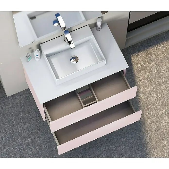 Artysan Mueble bajo de lavabo Fons - 46 x 60 x 56 cm, Rosa - Lavabo de baño moderno con mueble bajo abierto en rosa y blanco. Diseño elegante para un baño con estilo.