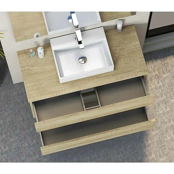Artysan Mueble bajo de lavabo Fons - 46 x 90 x 56 cm, Nature - Mueble de baño con lavabo moderno y dos cajones en imitación madera. Ideal para cada baño.