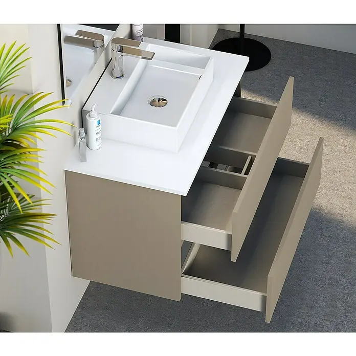 Artysan Mueble bajo de lavabo Fons - 46 x 70 x 56 cm, Fango - Lavabo de baño moderno con sistema de cajones abiertos, que ofrece un elegante almacenamiento. El diseño combina estética y funcionalidad.