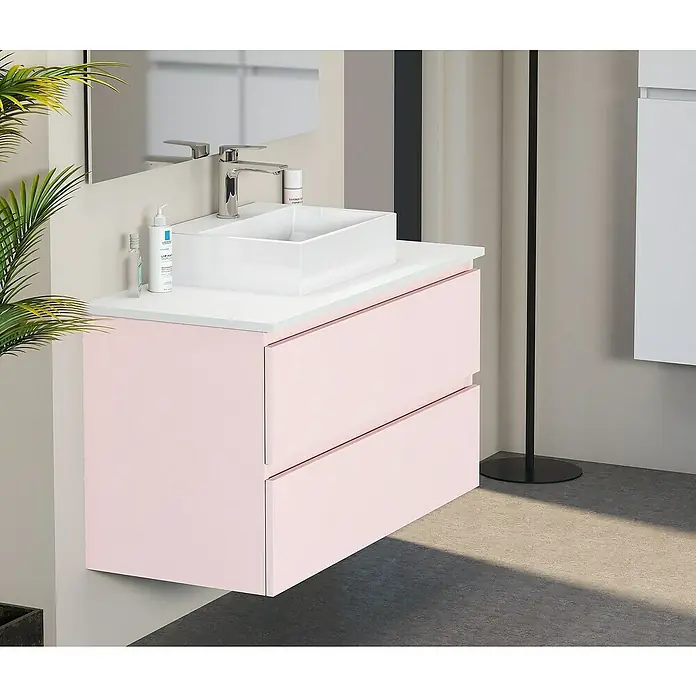 Artysan Mueble bajo de lavabo Fons - 46 x 90 x 56 cm, Rosa - Mueble de baño rosa con lavabo y dos cajones para un diseño de baño elegante.